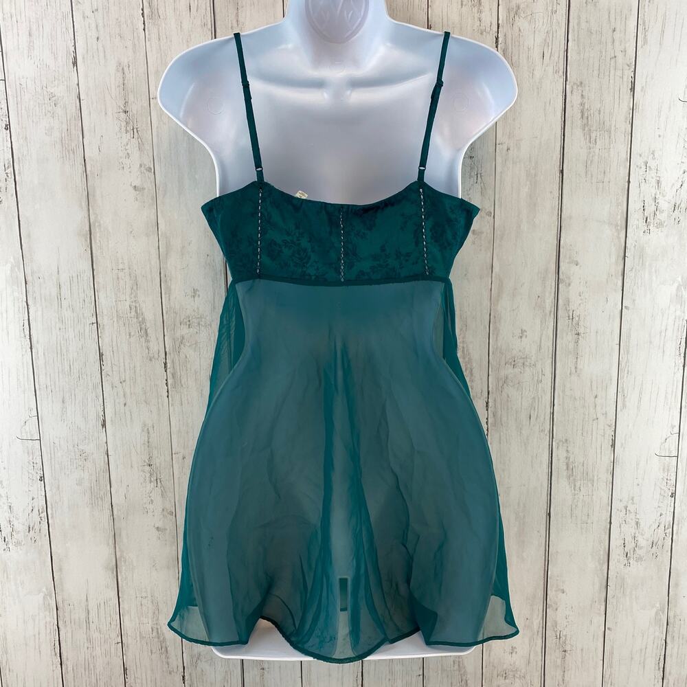 VTG Victoria's Secret Teal Satin Chiffon Chemise Babydoll Nightgown Size X-Small - Picture 5 of 9